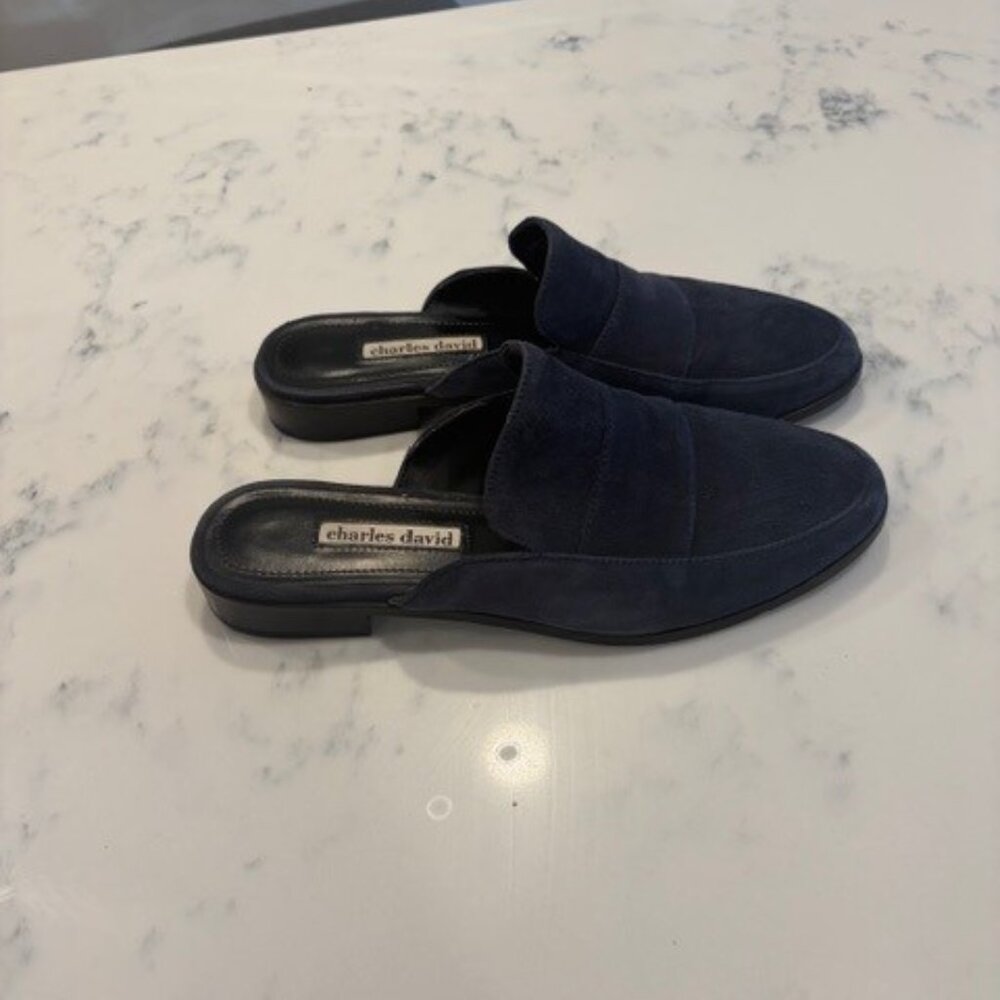 Charles David Navy Suede Mules